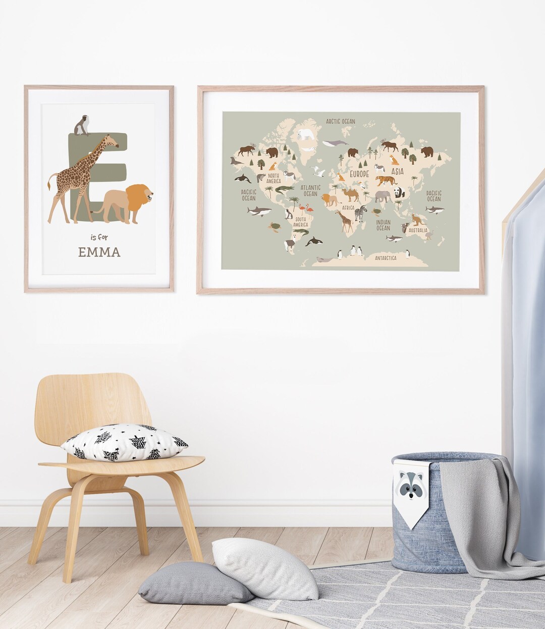 Kids World Map Print With Animals of the World and Personalized Name ...