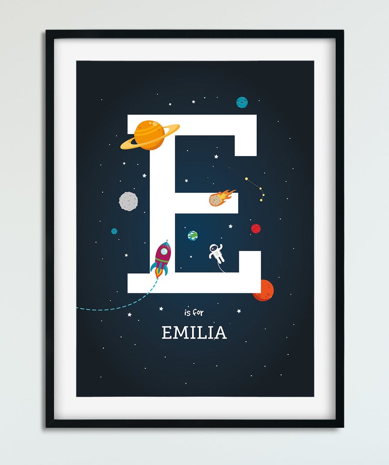 space themed nursery Space wall art set of 3 prints Custom baby name print outer space decor solar system print