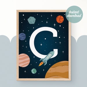 Arte espacial, Arte de pared para niños, Regalo personalizado para bebés, letra C