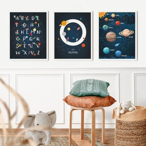 Space Wall Art Set of 3 Prints, Space Themed Nursery, Custom Baby Name ...