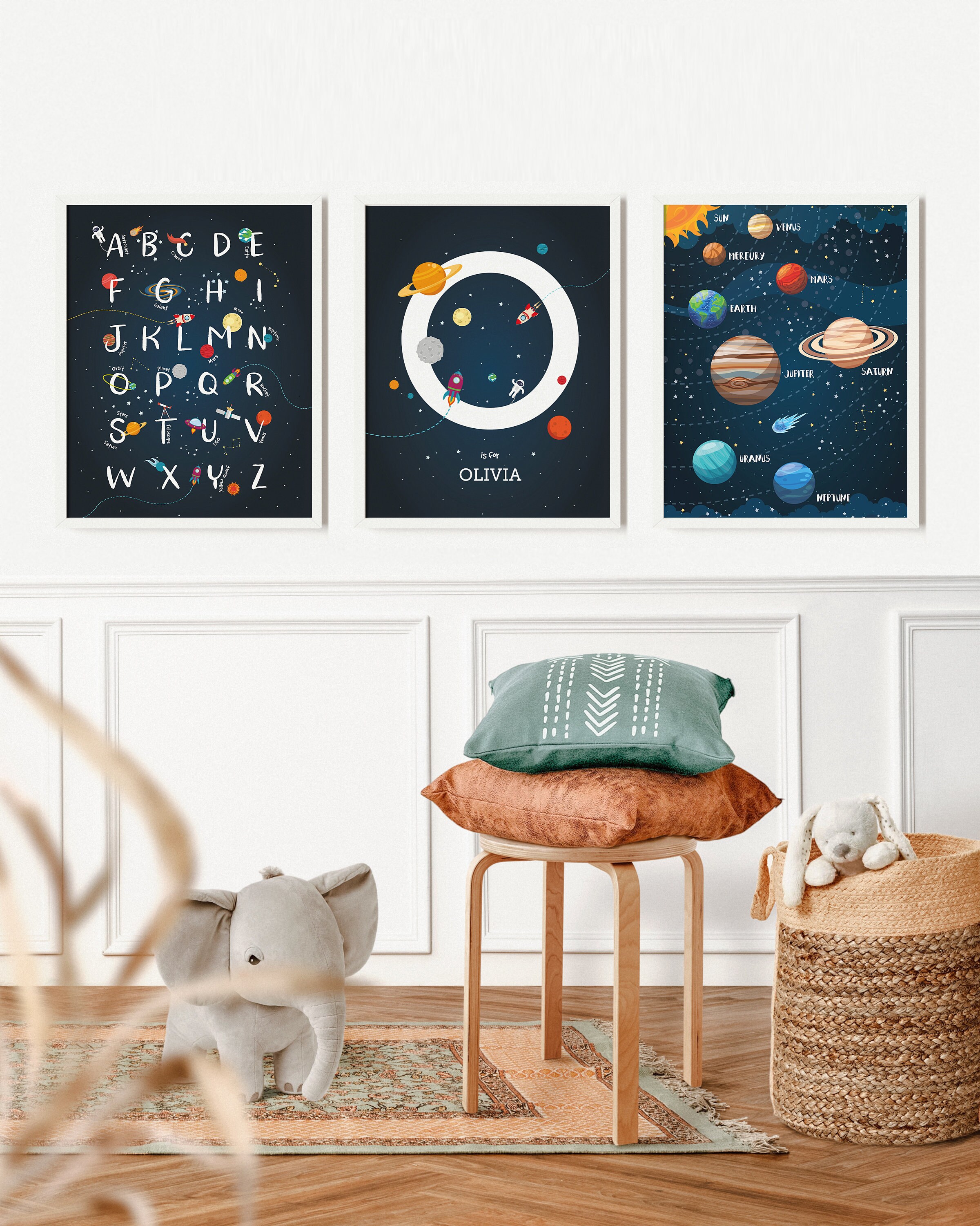 Space Wall Art Set of 3 Prints, Space Themed Nursery, Custom Baby Name ...
