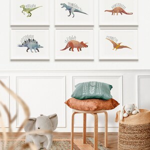 Set of 6 Dinosaur Nursery Prints, Dinosaur Wall Art, Watercolor ...