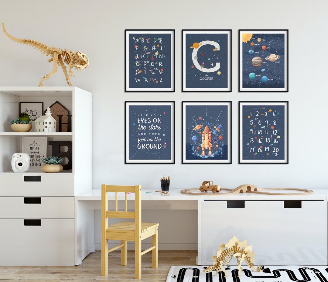 Space Wall Art Set of 6 Prints in Soft Muted Colors, Space Themed ...