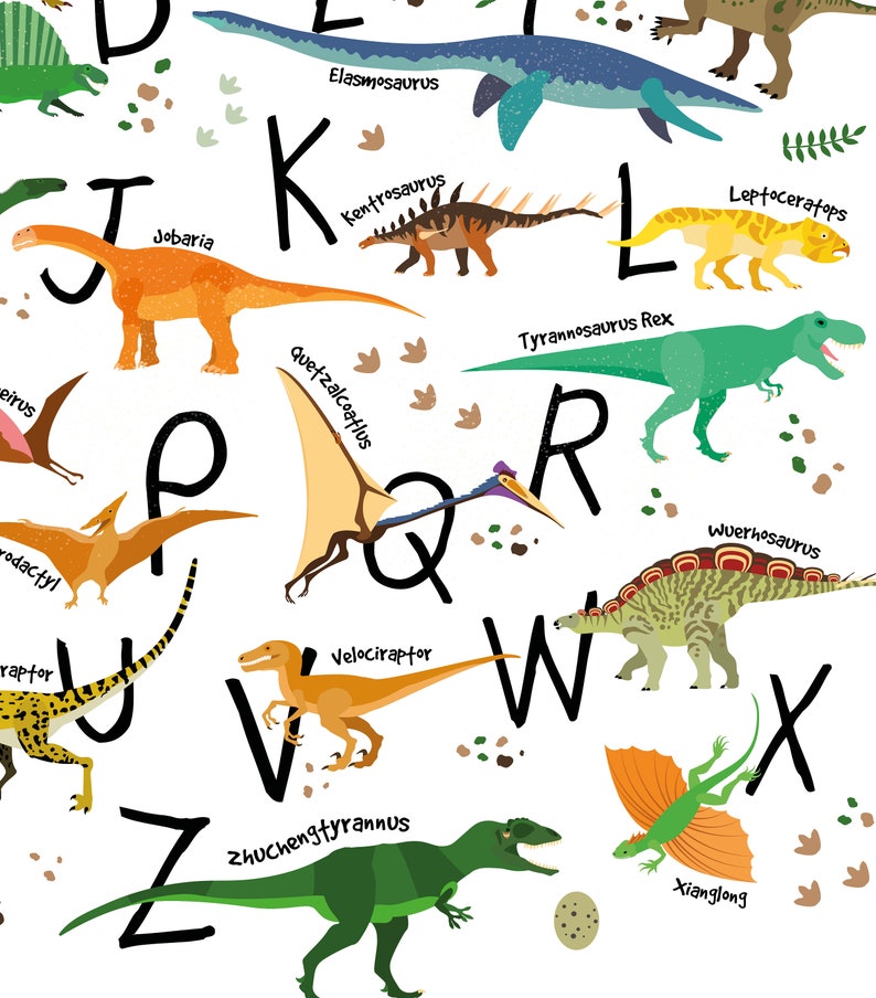 Personalized dinosaur print, nursery wall art, dinosaur decor, custom gift, wall art, alphabet printable poster image 2