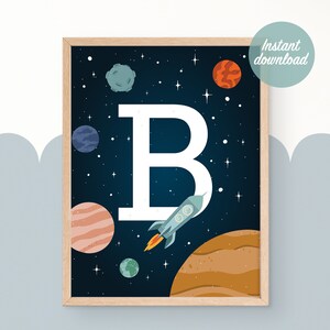 Arte espacial, Arte de pared para niños, Regalo personalizado para bebés, letra B