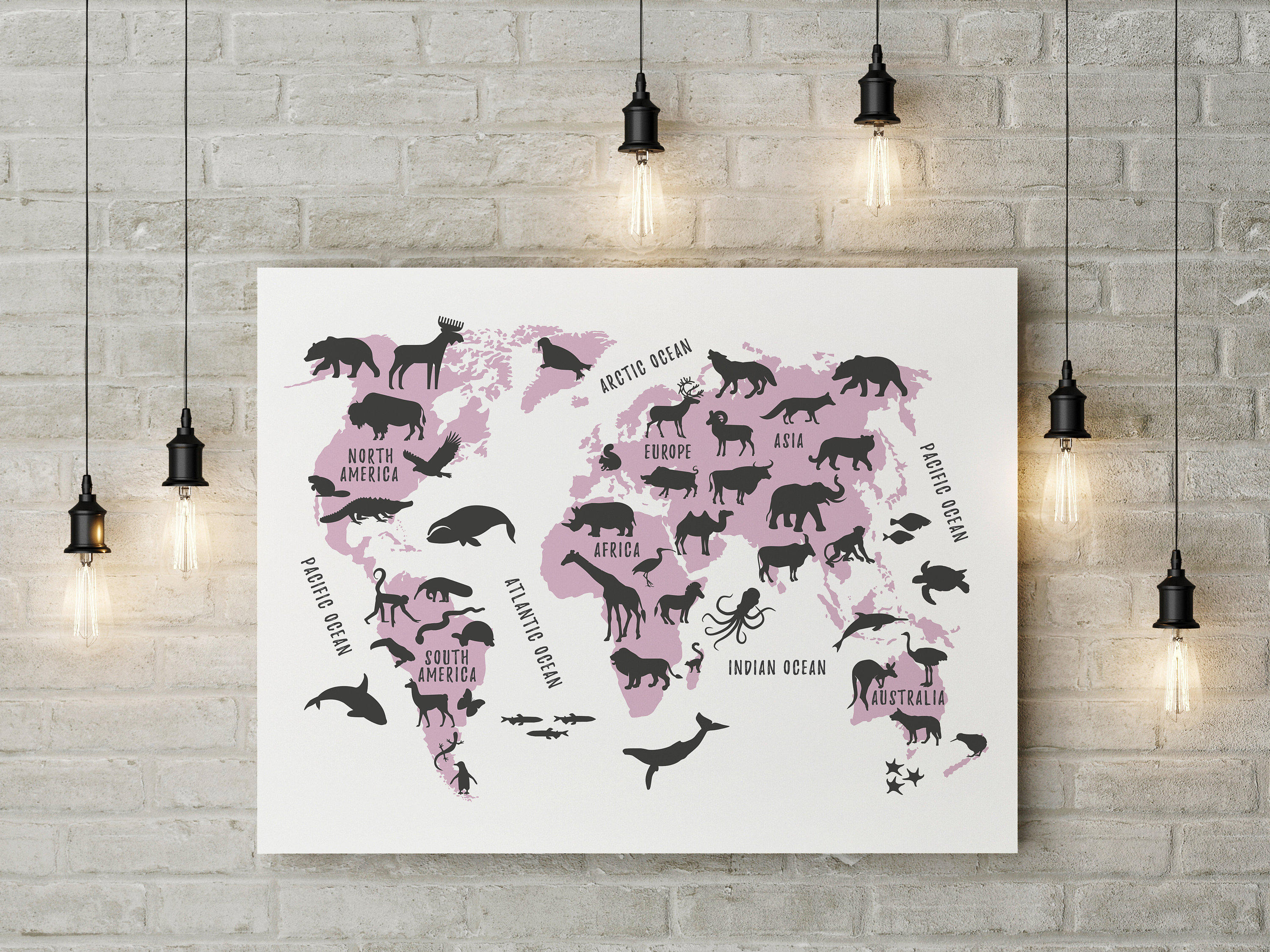 World Map Printable Wall Art, Travel Nursery Decor, Animal World Map ...
