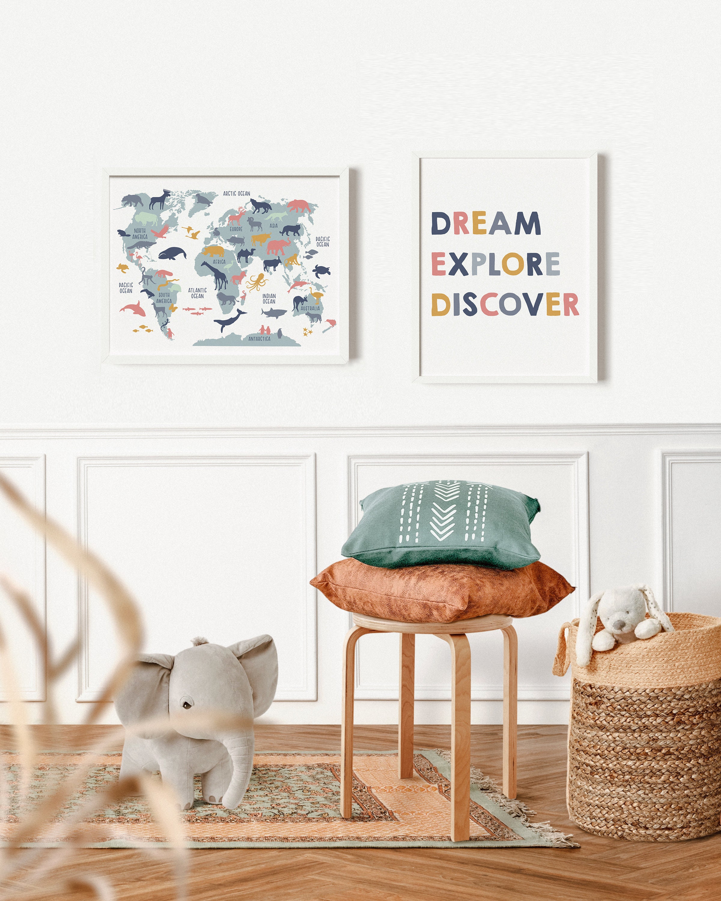 Kids World Map Poster, Set of 2 Prints, Girls Room Decor - Etsy