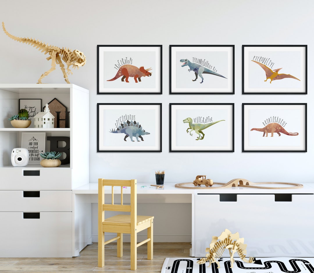 Set of 6 Dinosaur Nursery Prints, Dinosaur Wall Art, Watercolor ...