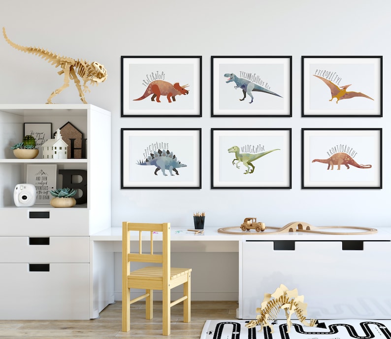 Set of 6 Dinosaur Nursery Prints, Dinosaur Wall Art, Watercolor ...