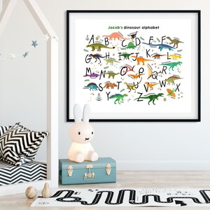 Personalized dinosaur print, nursery wall art, dinosaur decor, custom gift, wall art, alphabet printable poster image 5