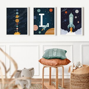 Space Wall Art Set of 3 Prints With Rocket, Solar System and Custom ...