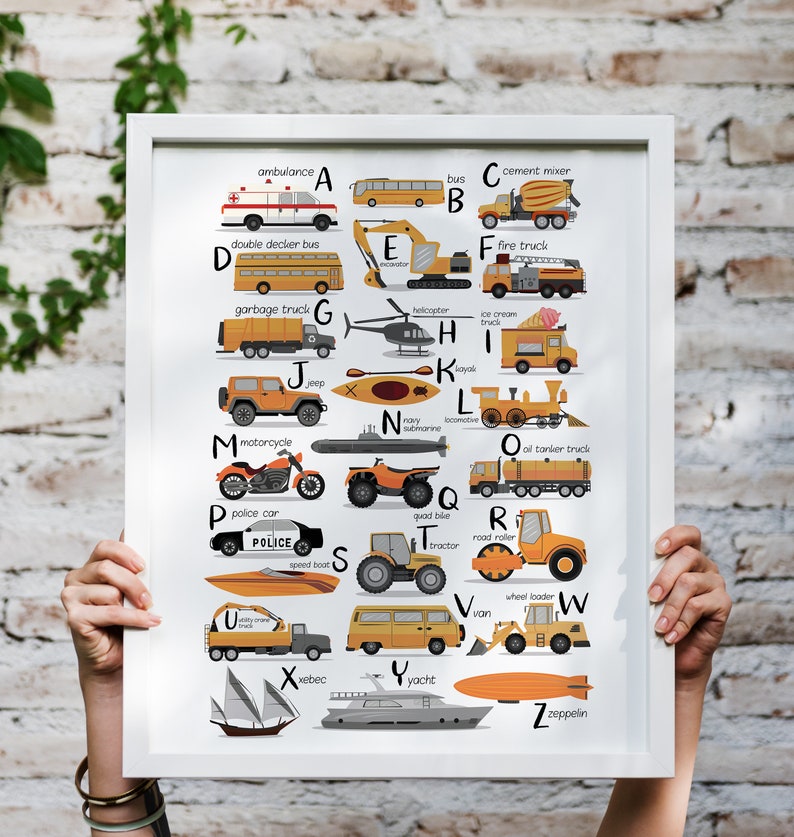 Transportation Alphabet Wall Art Car Poster Educational Etsy