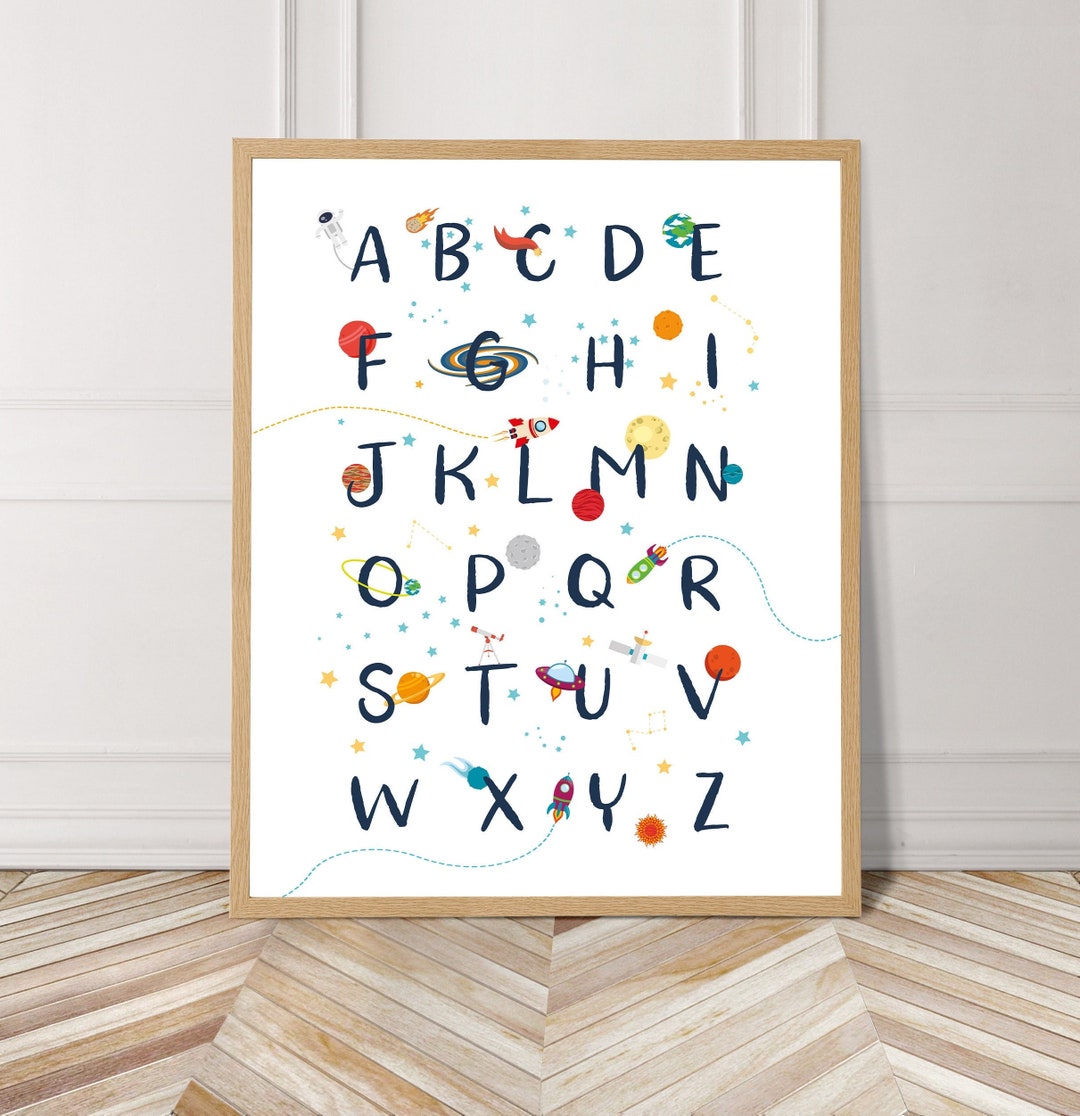 Space Wall Art, Kids Alphabet Print, Space Nursery, Printable Wall Art ...