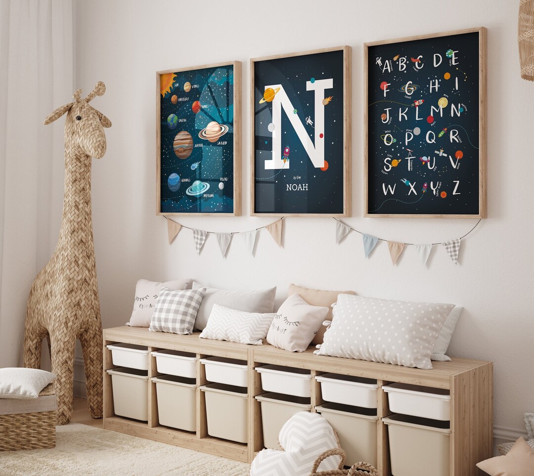 Space Wall Art Set of 3 Prints, Space Themed Nursery, Custom Baby Name ...