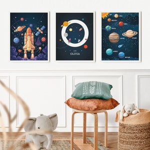 Space Wall Art Set of 3 Prints for Space Themed Bedroom, Outer Space ...