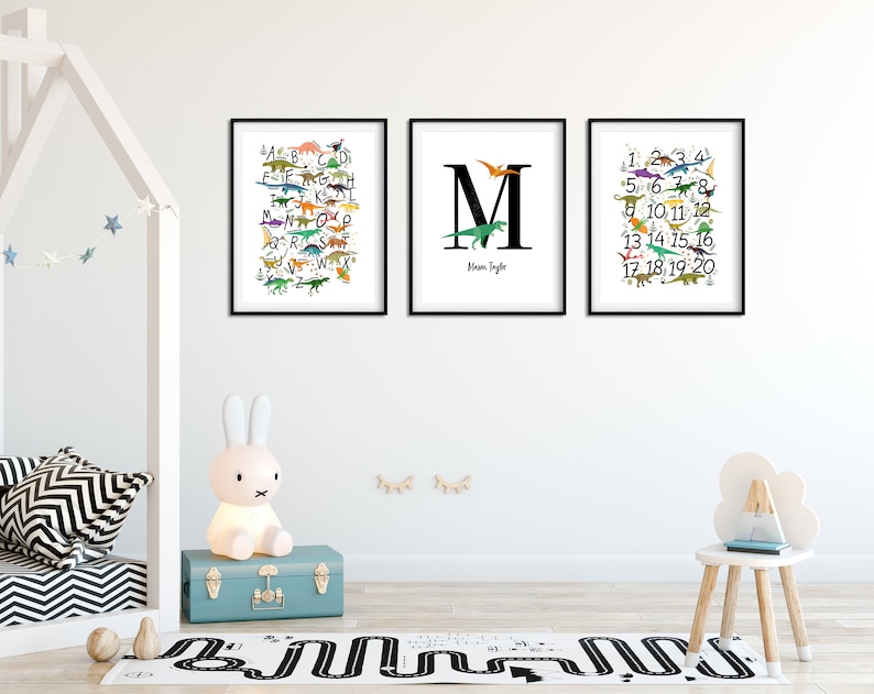 Dinosaur Nursery Decor, Set of 3 Art Prints, Personalised Dinosaur ...