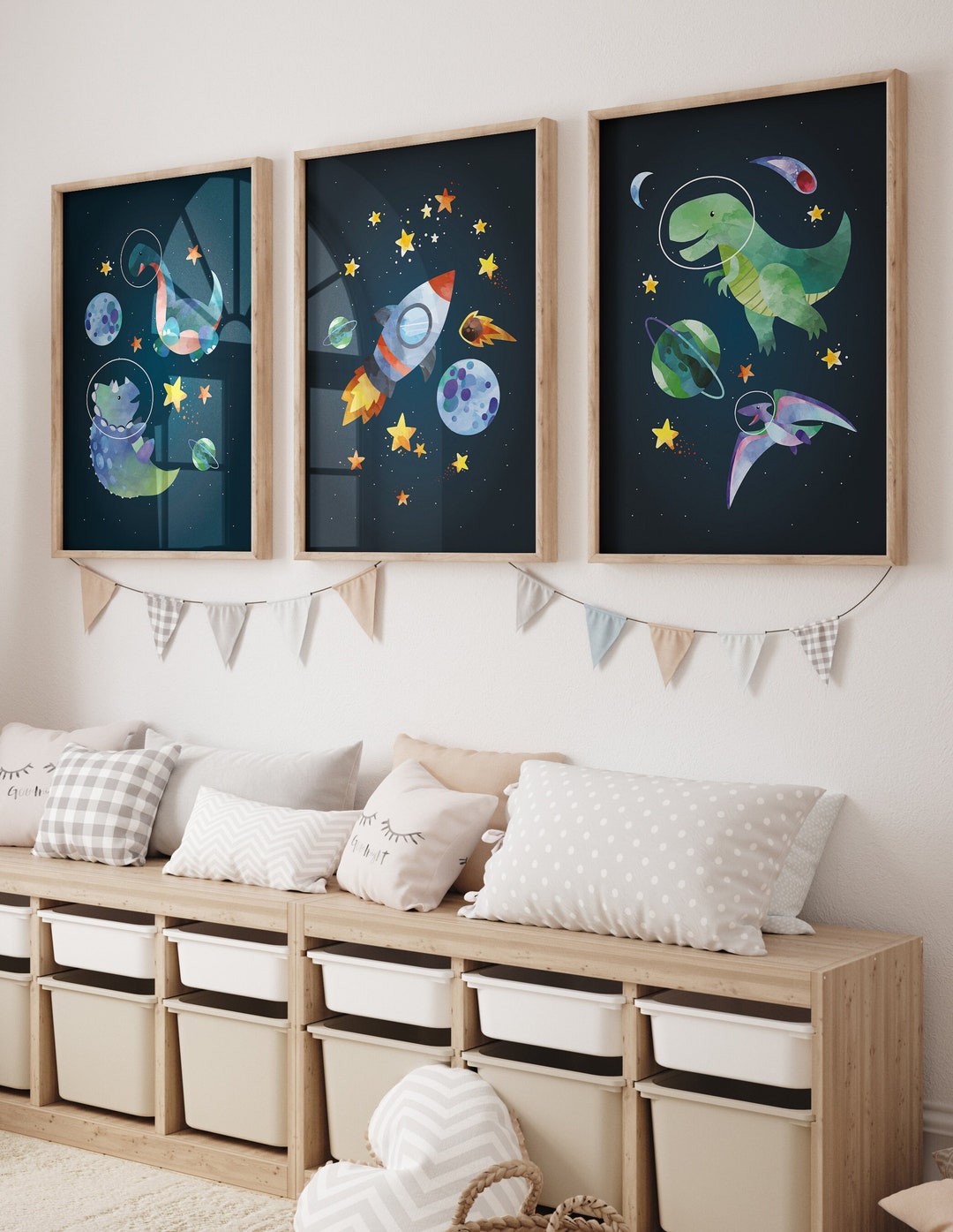 Set of 3 Dinosaur Nursery Prints, Dinosaur Wall Art, Watercolor ...