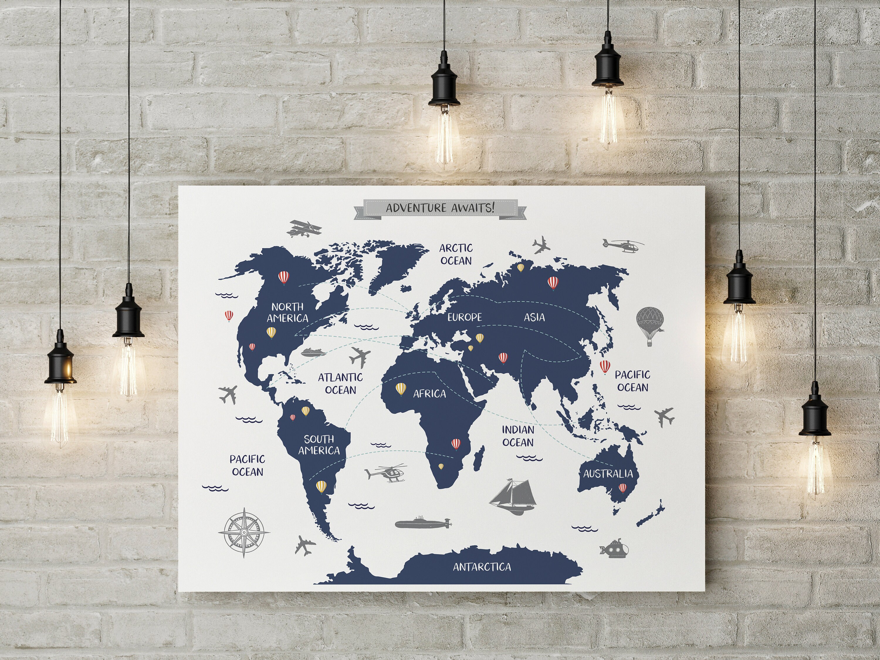 World Map Poster Travel Nursery Decor World Map Wall Art Etsy