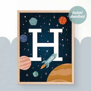 Letra H, Arte de pared espacial, Decoración de guardería para niños, Regalo personalizado para bebés