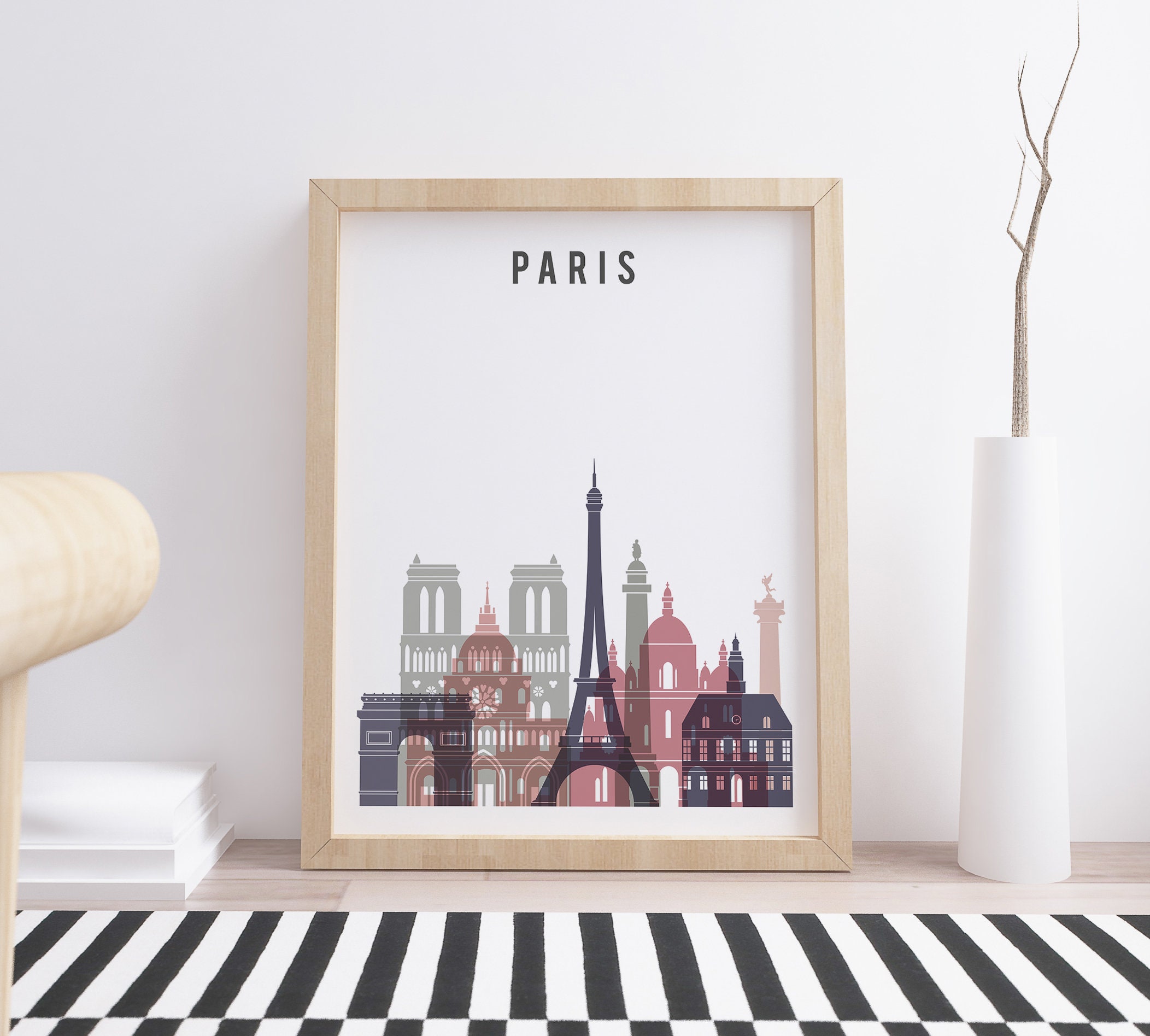 Pink Paris Skyline Poster City Scape Wall Art Paris Print - Etsy