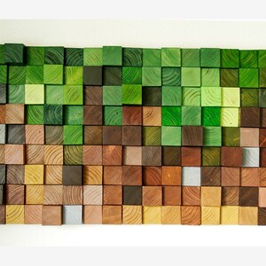Art mural en bois Minecraft, décoration murale en bois, mosaïque en bois, art du bois abstrait, suspension murale, art mural 3D, diffuseur de son