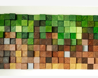 Minecraft Wood Wall Art, wood wall decor, wooden mosaic, abstract wood art, wall hanging, 3d wall art, sound diffuser