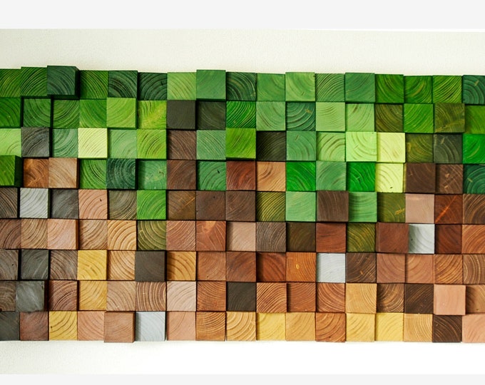 Minecraft Wood Wall Art, wood wall decor, wooden mosaic, abstract wood art, wall hanging, 3d wall art, sound diffuser