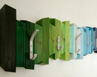 Mosaic Wood Coat Rack: Abstract Wall Art with Hooks
