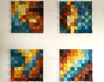 Squares Wood Wall Art, wall decor, wooden mosaic, abstract art, wall hanging, 3d wall art, sound diffuser