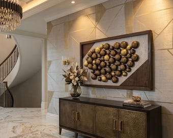 Dimmable LED Wall Art, Hand-Painted Glass Globes, Wood Mosaic Sculpture, Cordless Light Decor