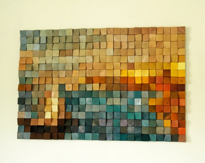 Late boat, Painting Wood Wall Art, wood wall decor, wooden mosaic, abstract wood art, wall hanging, 3d wall art, sound diffuser