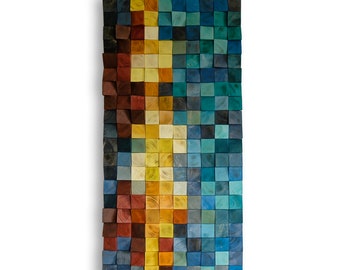 Wood Mosaic Wall Art, Abstract 3D Wall Hanging, Sound Diffuser