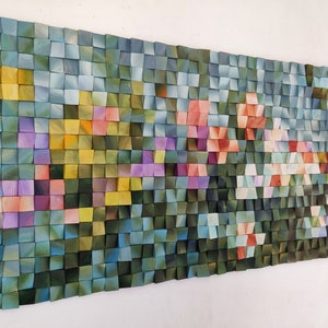 Waterlilies, Wood Wall Art, wall decor, wooden mosaic, abstract art, wall hanging, 3d wall art, sound diffuser image 6