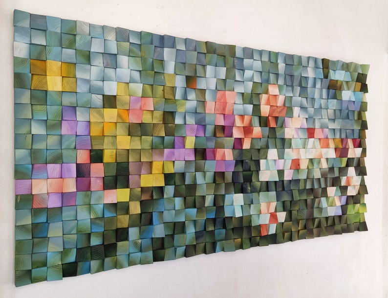 Waterlilies, Wood Wall Art, wall decor, wooden mosaic, abstract art, wall hanging, 3d wall art, sound diffuser image 6