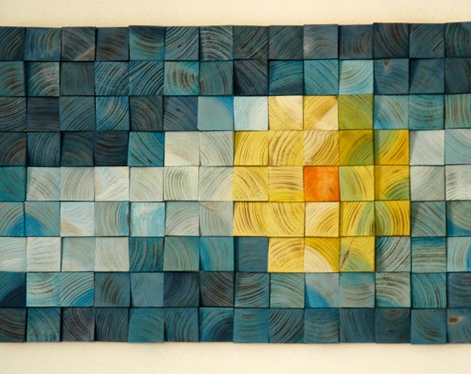 Simple flower yellow, Painting Wood Wall Art, wood wall decor, wooden mosaic, abstract wood art, wall hanging, 3d wall art, sound diffuser