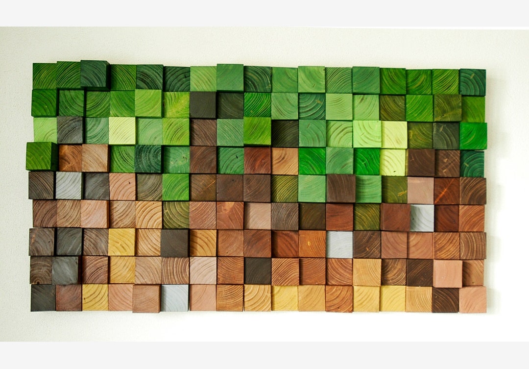Minecraft Wood Wall Art, Wood Wall Decor, Wooden Mosaic, Abstract Wood