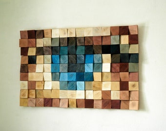 Blue Eye, Painting Wood Wall Art, unique design, wood wall decor, wooden mosaic, abstract wood art, wall hanging, 3d wall art