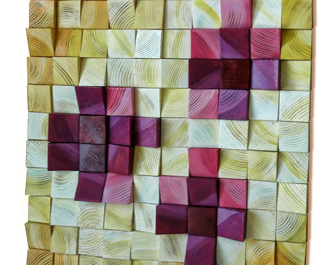Magenta Flowers, Painting Wood Wall Art, wood wall decor, wooden mosaic, abstract wood art, wall hanging, 3d wall art, sound diffuser