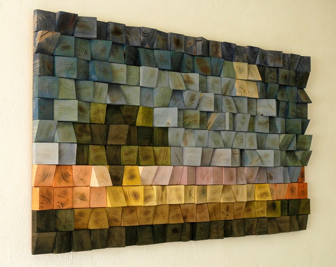 Tree in the Moonlight, Painting Wood Wall Art, wood wall decor, wooden mosaic, abstract wood art, wall hanging, 3d wall art, sound diffuser