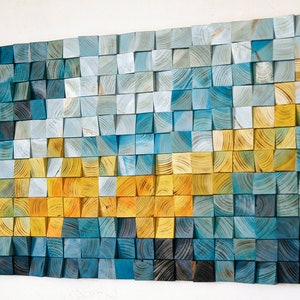 Yellow Sea Dragon, Painting Wood Wall Art, wood wall decor, wooden mosaic, abstract wood art, wall hanging, 3d wall art, sound diffuser image 7