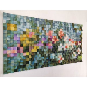 Waterlilies, Wood Wall Art, wall decor, wooden mosaic, abstract art, wall hanging, 3d wall art, sound diffuser image 1