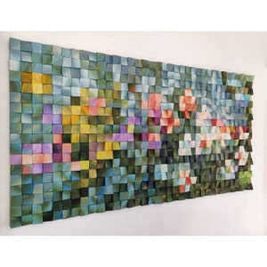 Ninfee in mosaico di legno: decorazione murale 3D ispirata a Monet