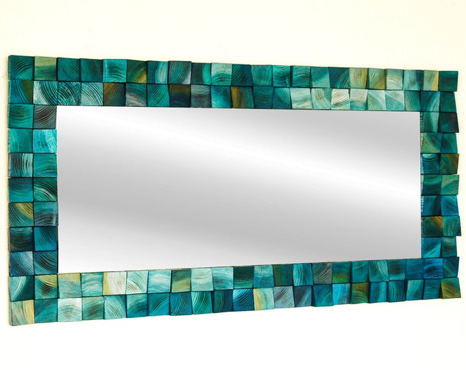 The Pond, Mirror Wood Wall Art, wood wall decor, wooden mosaic, abstract wood art, 3d wall art, sound diffuser