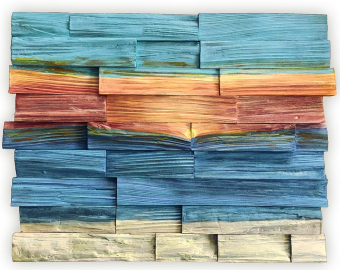 Egremni, Painting Reclaimed Wood Wall Art, wood wall decor, wooden mosaic, abstract wood art, wall hanging, sound diffuser