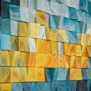 Yellow Sea Dragon, Painting Wood Wall Art, wood wall decor, wooden mosaic, abstract wood art, wall hanging, 3d wall art, sound diffuser image 5