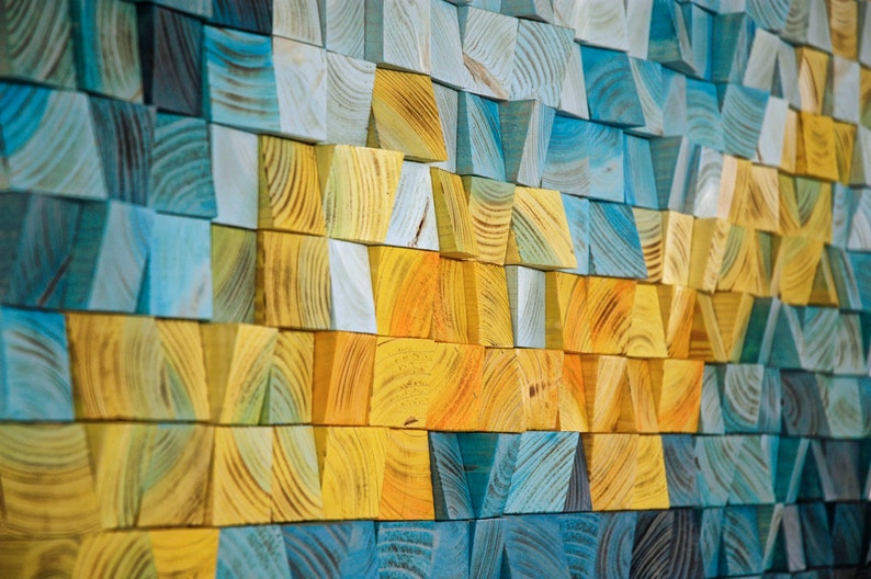 Yellow Sea Dragon, Painting Wood Wall Art, wood wall decor, wooden mosaic, abstract wood art, wall hanging, 3d wall art, sound diffuser image 5