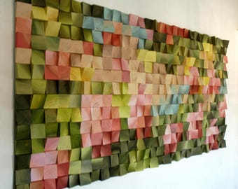 Tulips Wood Mosaic Wall Art, Monet Inspired 3D Wall Hanging