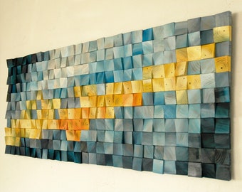 Yellow Sea Dragon Wood Mosaic, Abstract 3D Wall Art