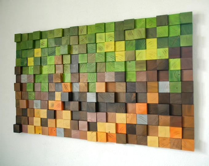 Minecraft Wood Wall Art, wood wall decor, wooden mosaic, abstract wood art, wall hanging, 3d wall art, sound diffuser