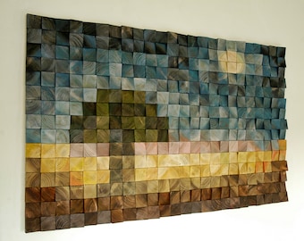 Supermoon, Wood Wall Art, wall decor, wooden mosaic, abstract art, wall hanging, 3d wall art, sound diffuser